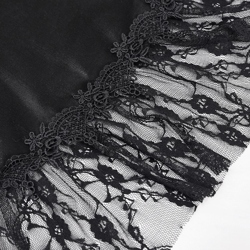 Women's Black Drawstring Lace Splice Slip Dress / Long Dress with Straps in Gothic Style