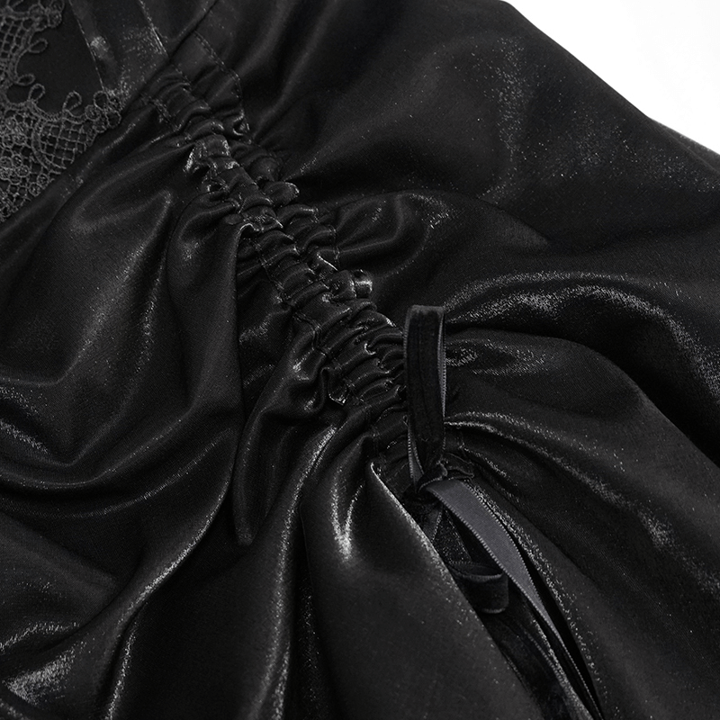 Women's Black Drawstring Lace Splice Slip Dress / Long Dress with Straps in Gothic Style