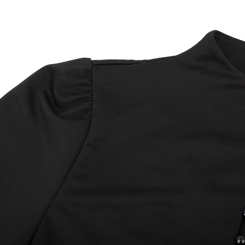 Women's Black Pleated Dress in Gothic Style / Lolita Style Long Sleeve Buttons Dress