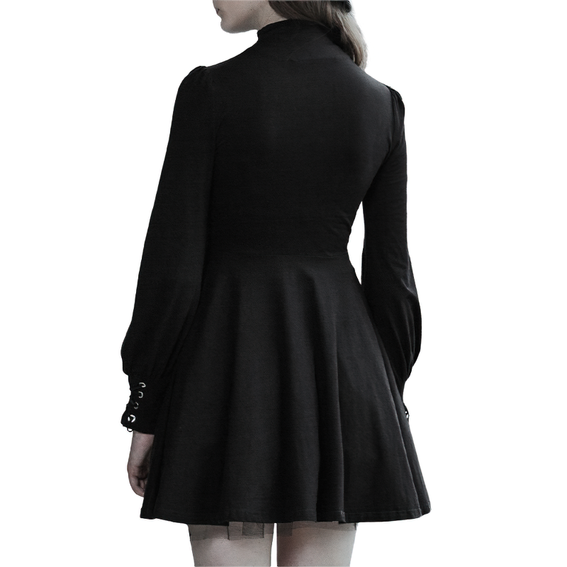 Women's Black Pleated Dress in Gothic Style / Lolita Style Long Sleeve Buttons Dress