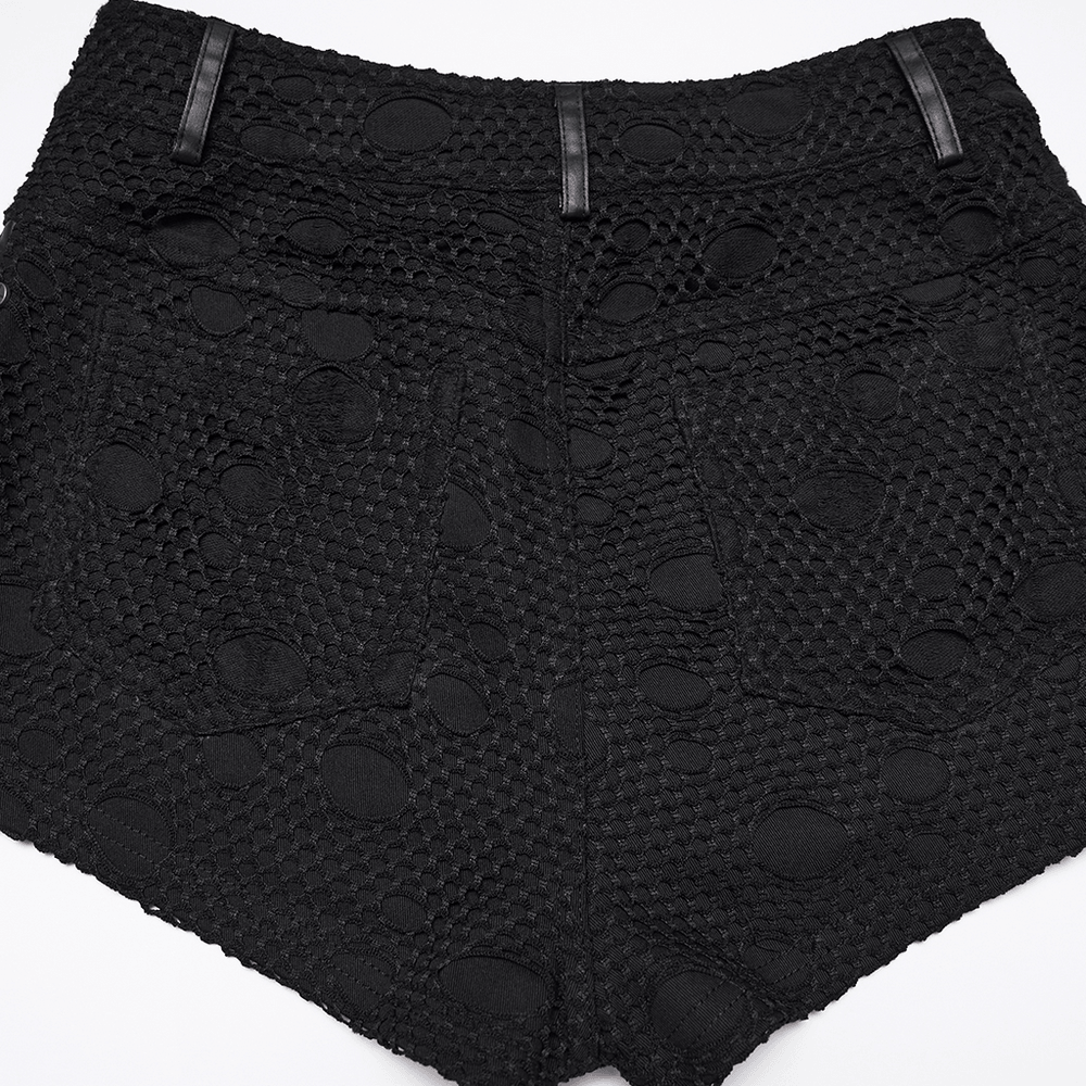 Women's Black Punk Mesh Lace-Up Distressed Hot Shorts