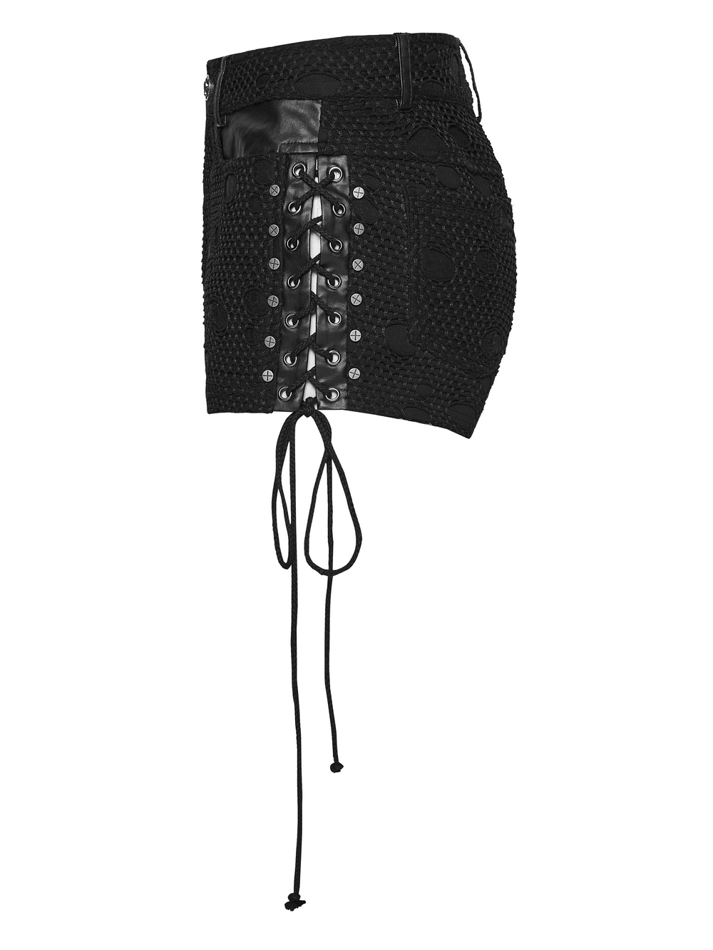 Women's Black Punk Mesh Lace-Up Distressed Hot Shorts