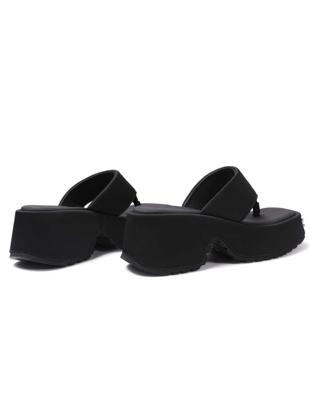 Women's Black Thong Sandals with Metal Toe Accents