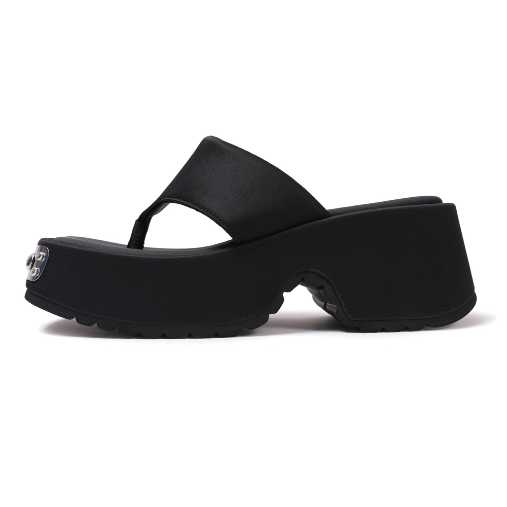 Women's Black Thong Sandals with Metal Toe Accents