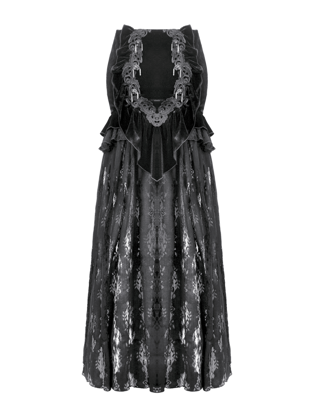 Women's Black Velvet and Lace Maxi Skirt with Corset Back