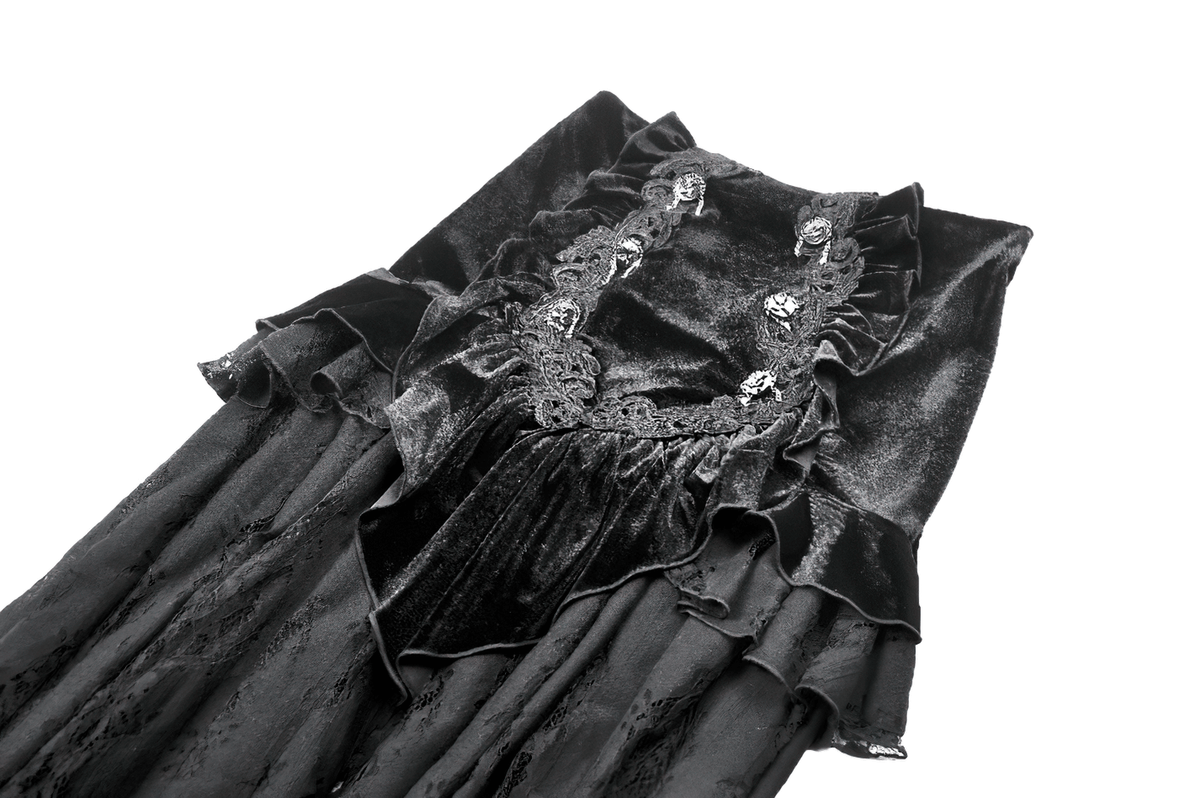 Women's Black Velvet and Lace Maxi Skirt with Corset Back