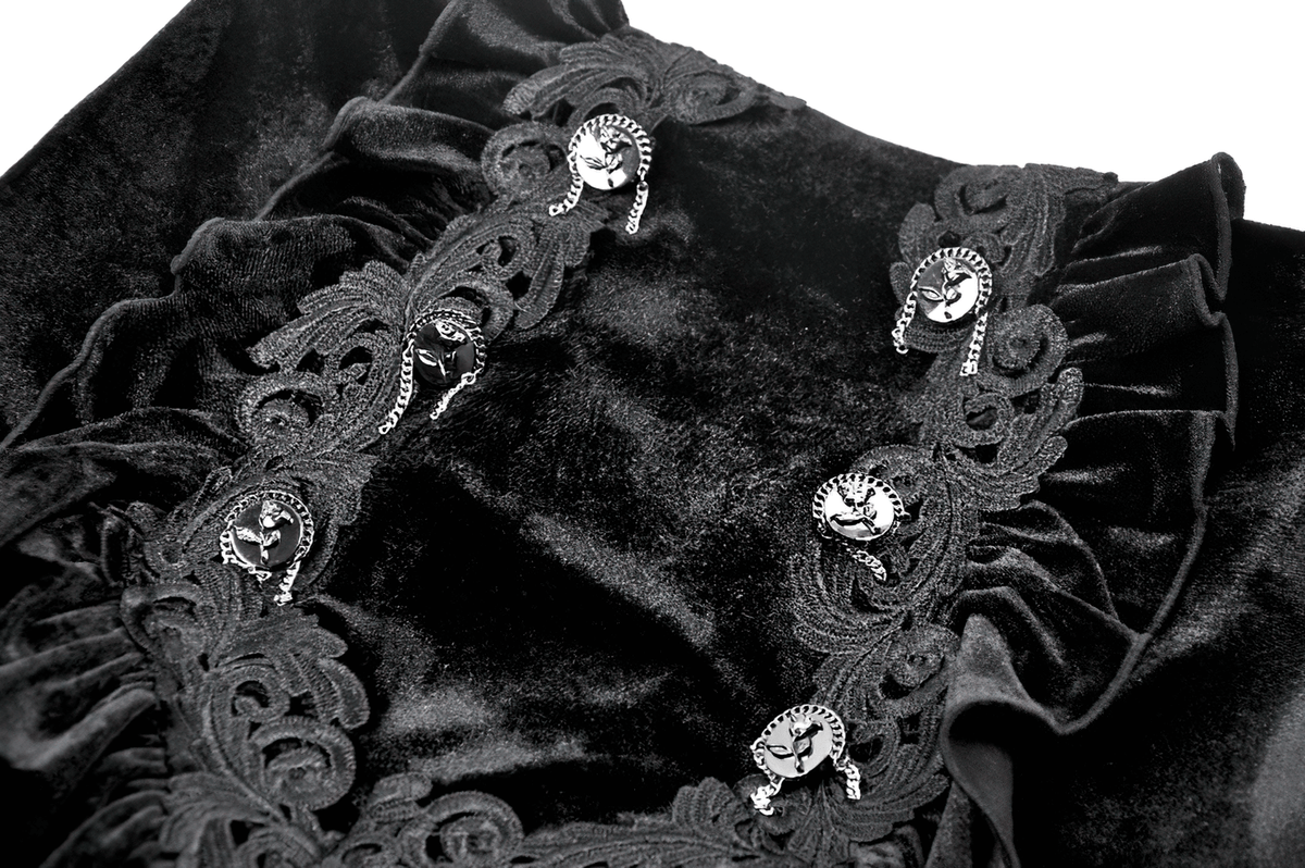 Women's Black Velvet and Lace Maxi Skirt with Corset Back