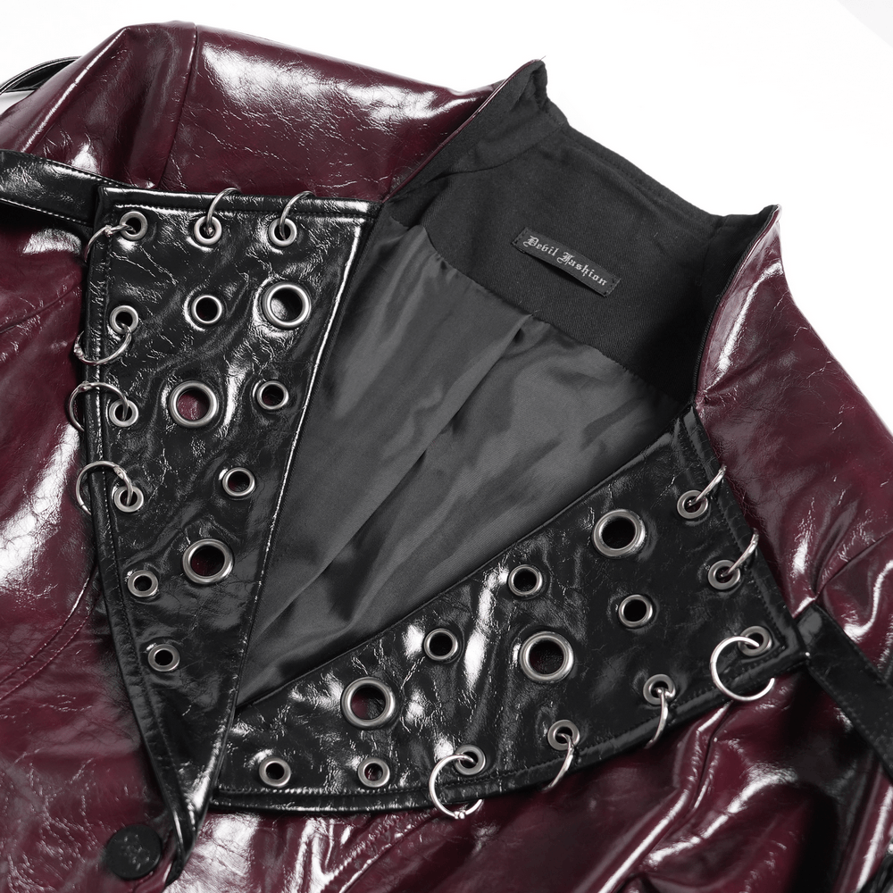 Women's Burgundy Faux Leather Harness Long Coat