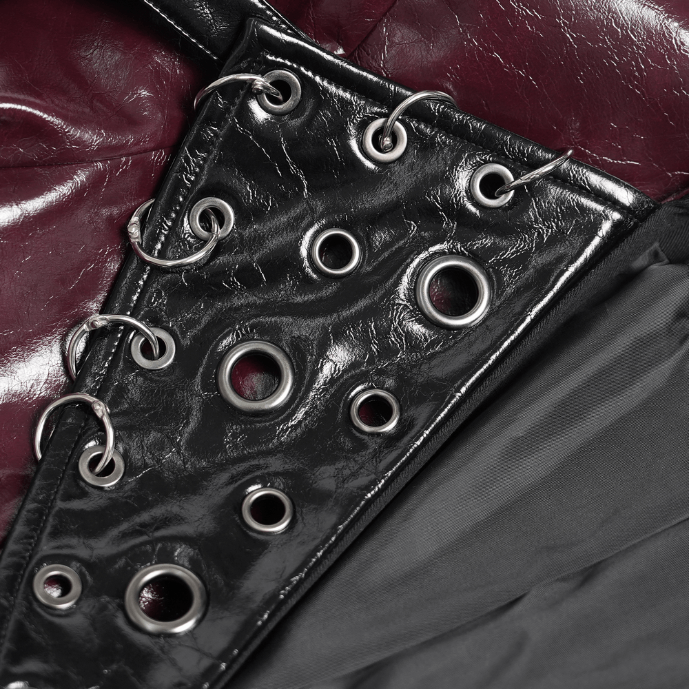 Women's Burgundy Faux Leather Harness Long Coat