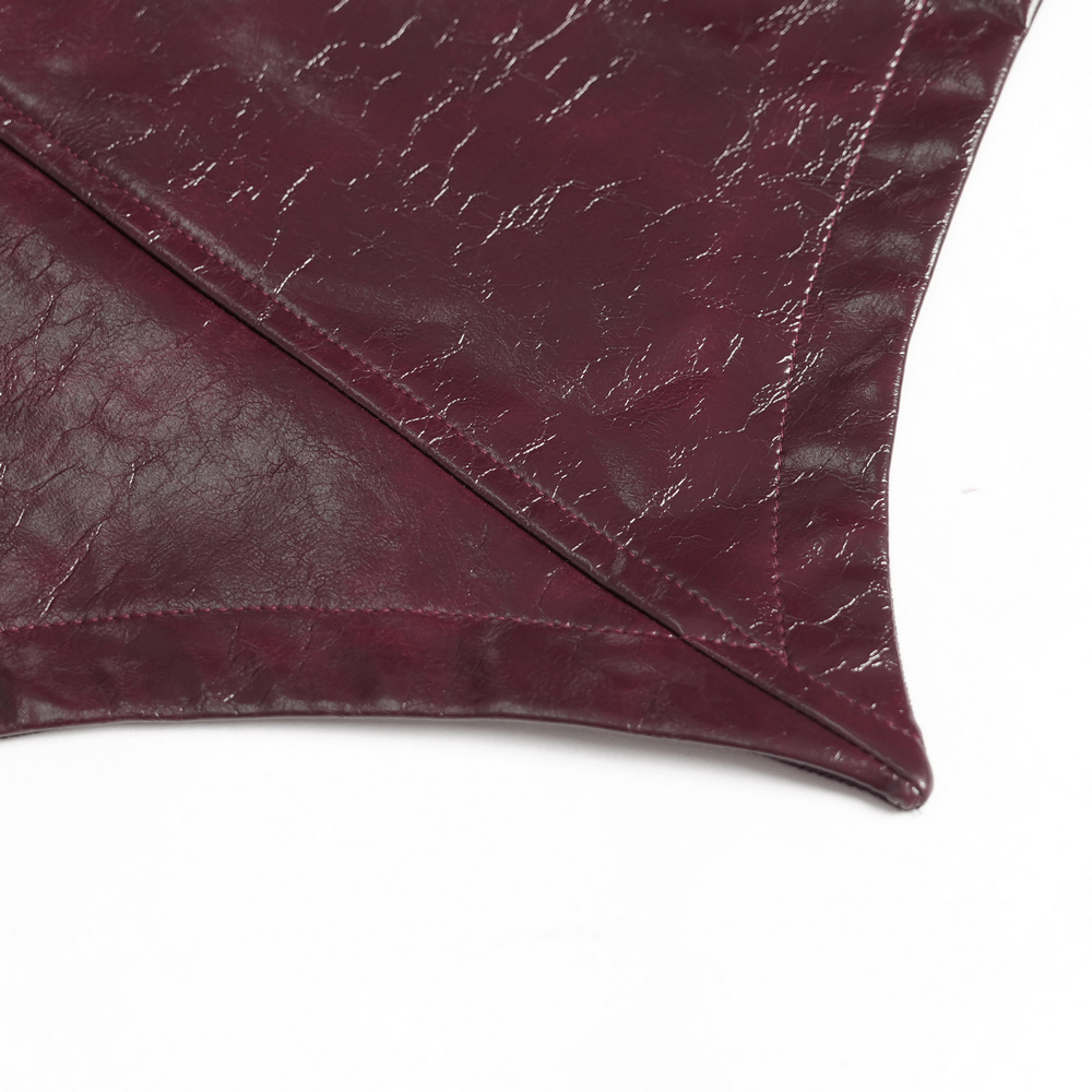 Women's Burgundy Faux Leather Harness Long Coat