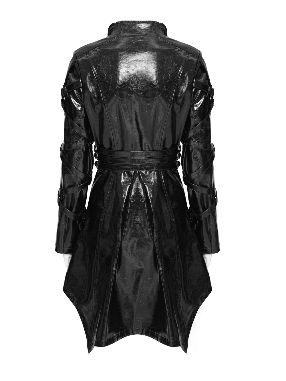 Women's Cyberpunk Patent Look Trench with Buckles