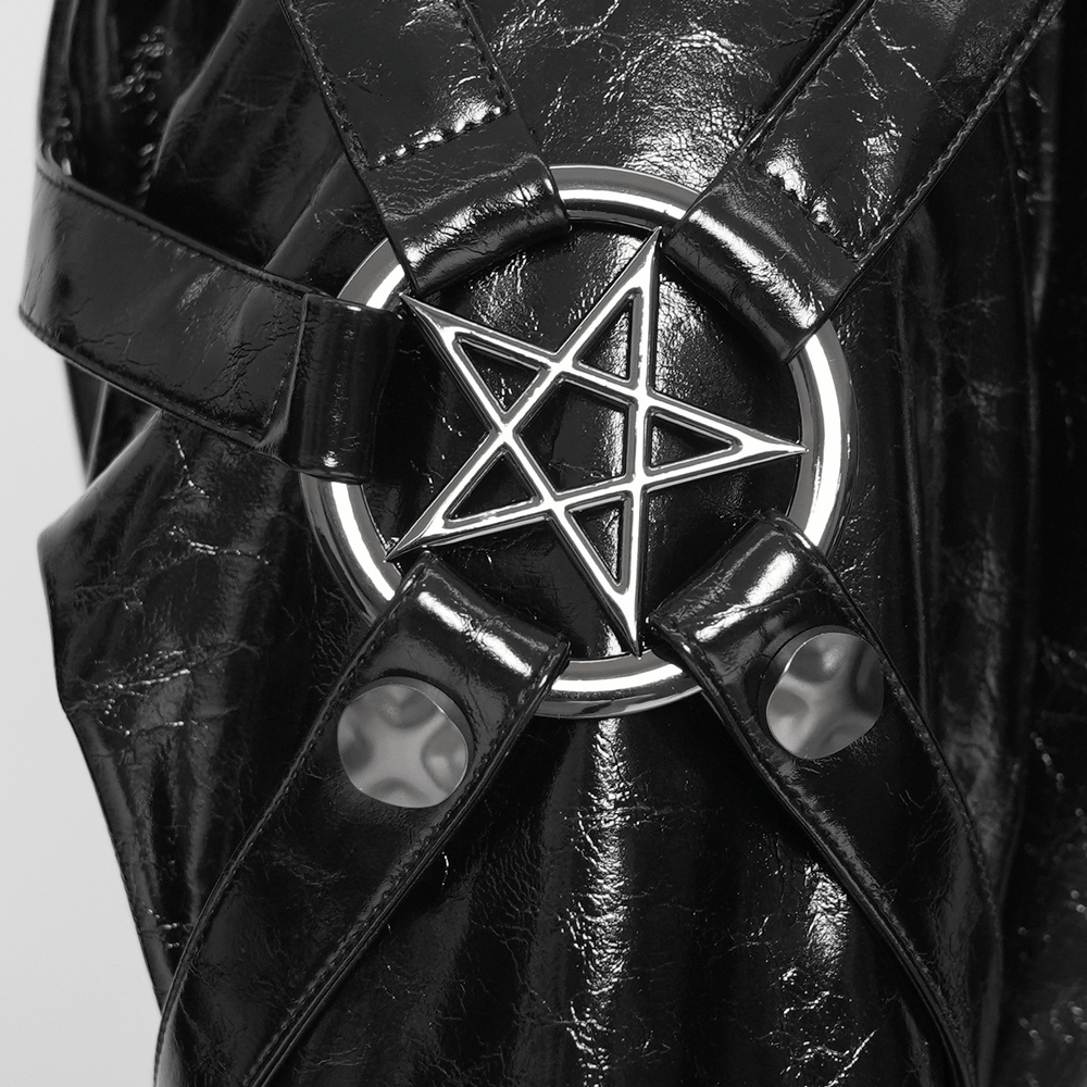 Women's Cyberpunk Patent Look Trench with Buckles