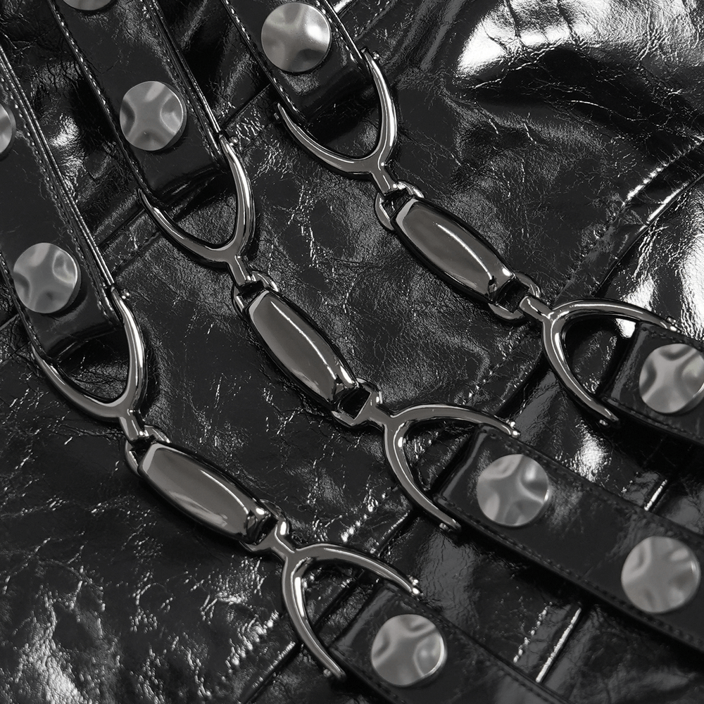 Women's Cyberpunk Patent Look Trench with Buckles