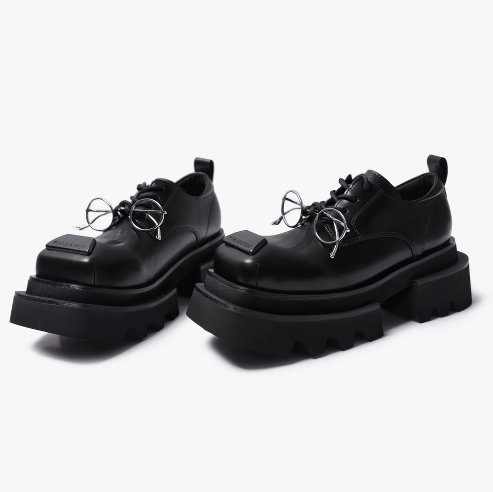 Women's Dark Derby Shoes with Novelty Silver Eyewear Charm