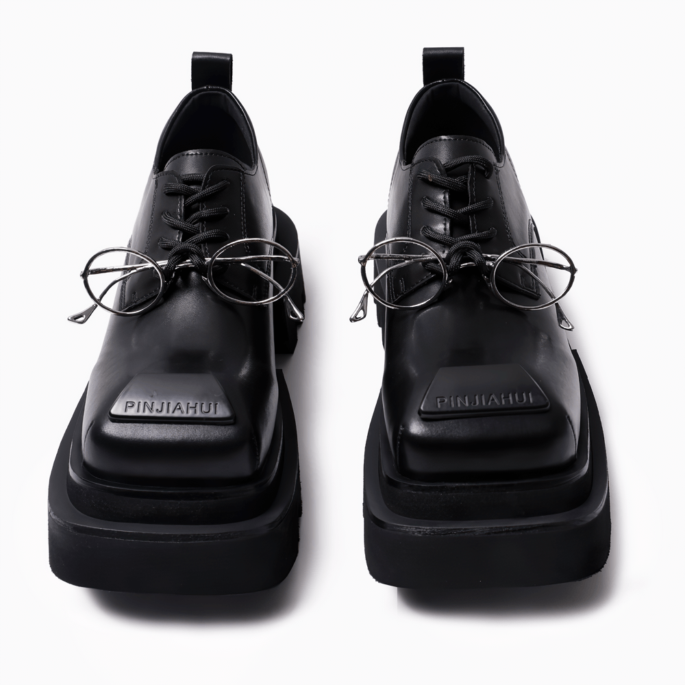 Women's Dark Derby Shoes with Novelty Silver Eyewear Charm