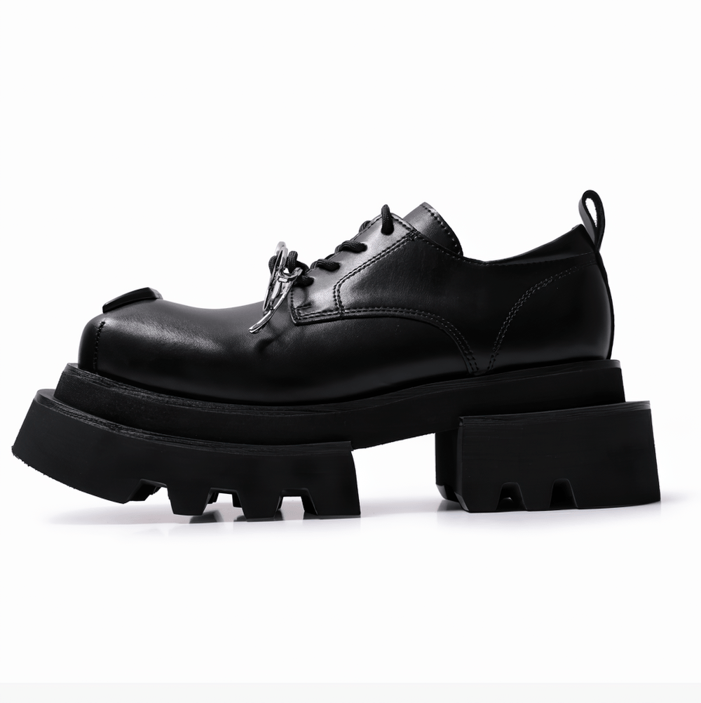 Women's Dark Derby Shoes with Novelty Silver Eyewear Charm