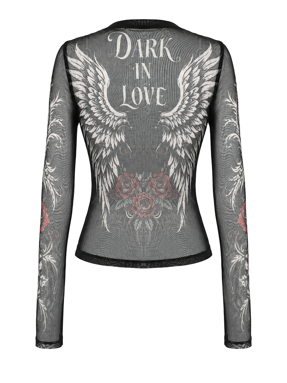 Women's Dark Romantic Wing Print Tattoo Mesh Top