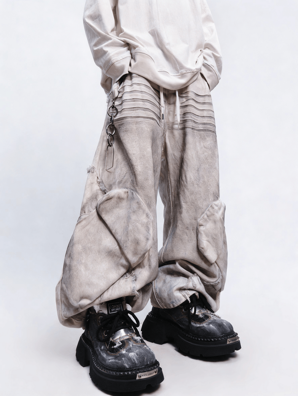 Women's Distressed Denim Platform Shoes with Silver Tongues