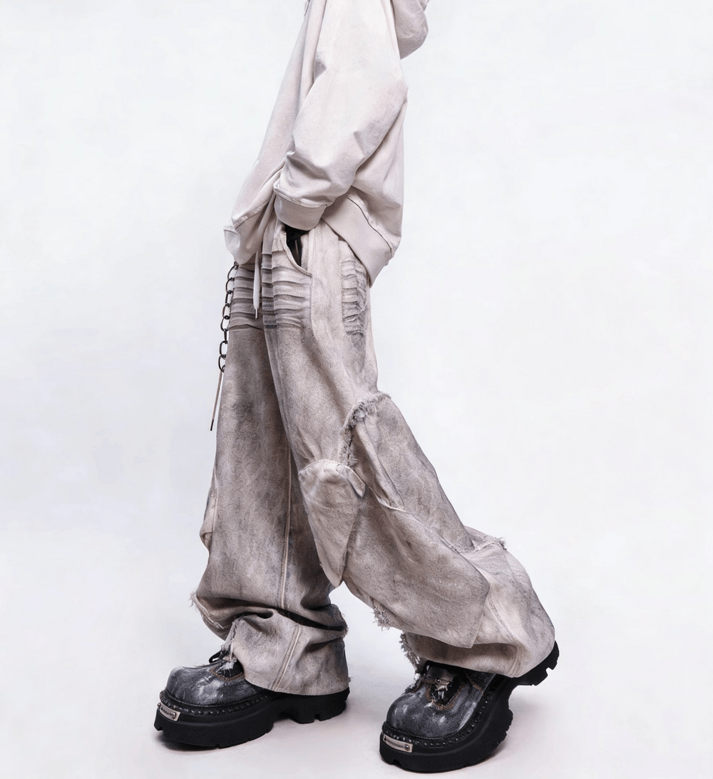 Women's Distressed Denim Platform Shoes with Silver Tongues