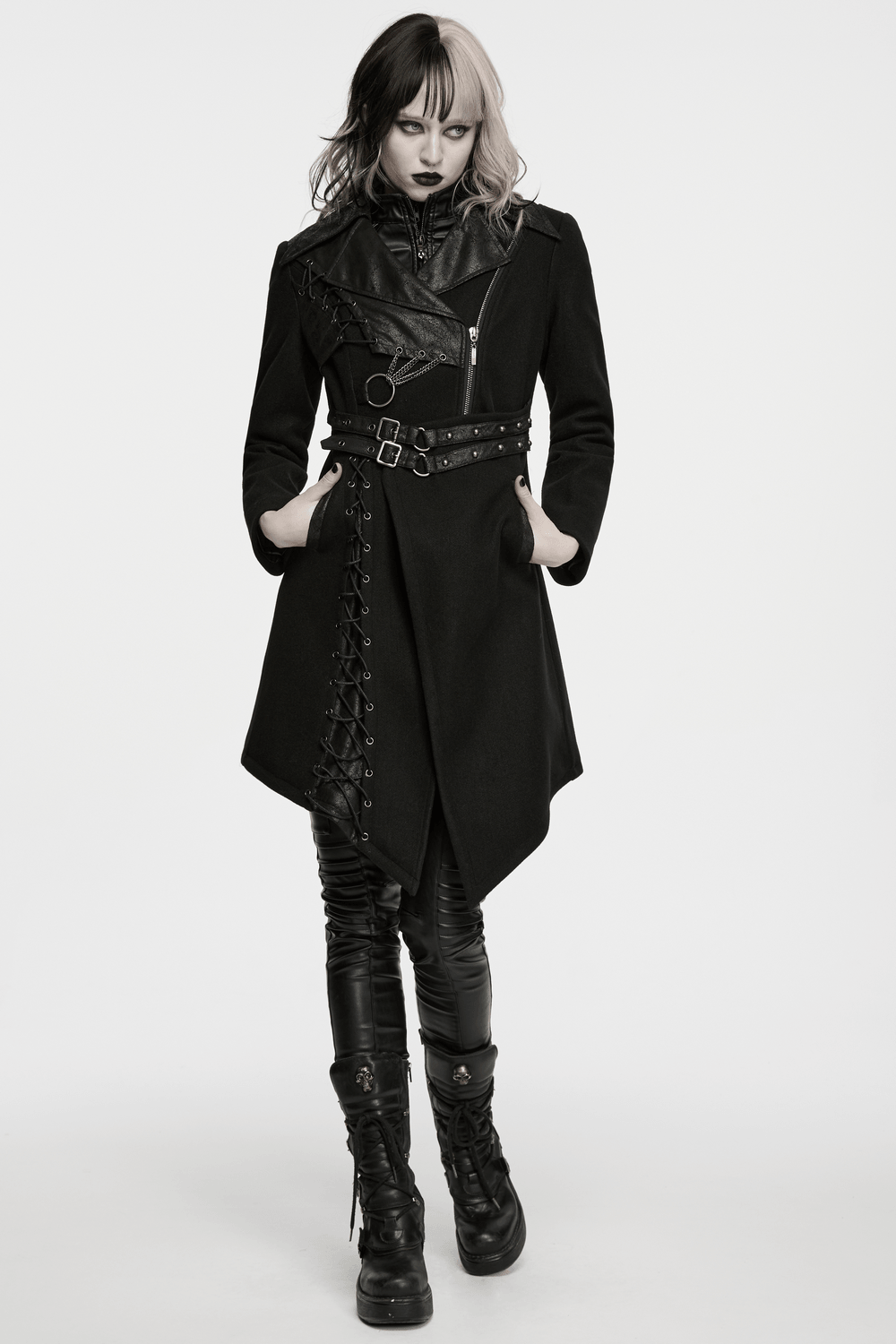 Women's Gothic Asymmetrical Coat with Buckle Details