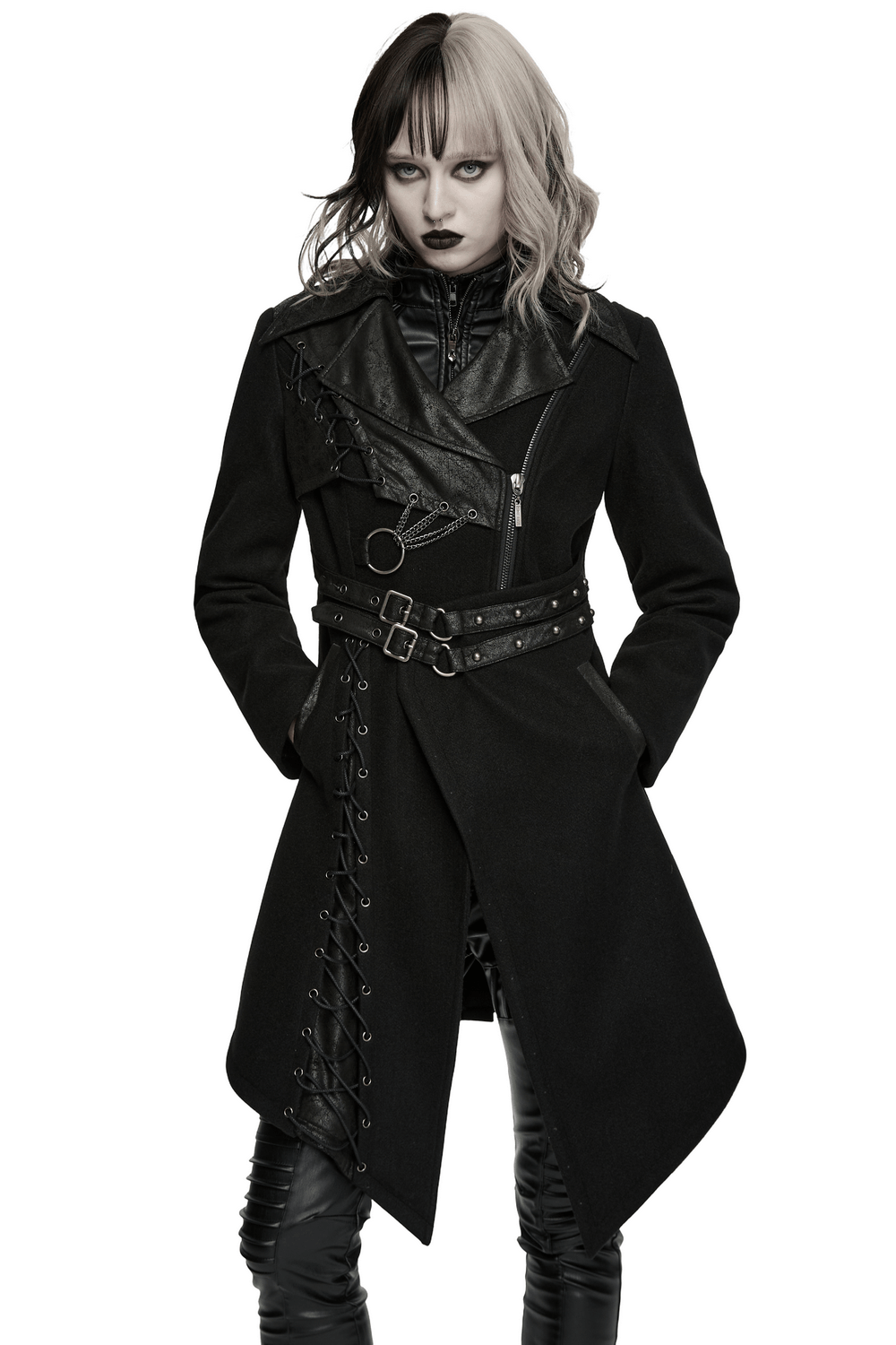 Women's Gothic Asymmetrical Coat with Buckle Details