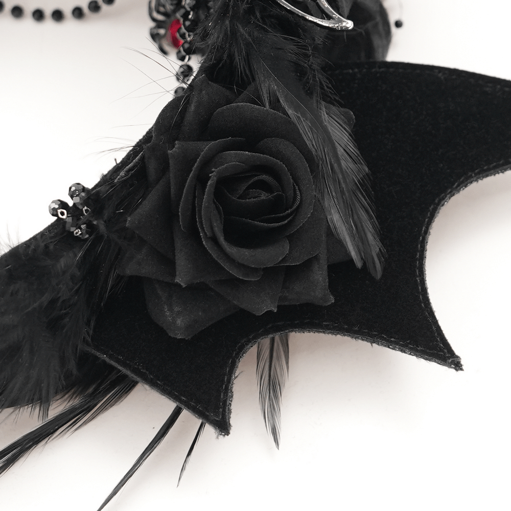 Women's Gothic Bat Crown with Roses and Feathers