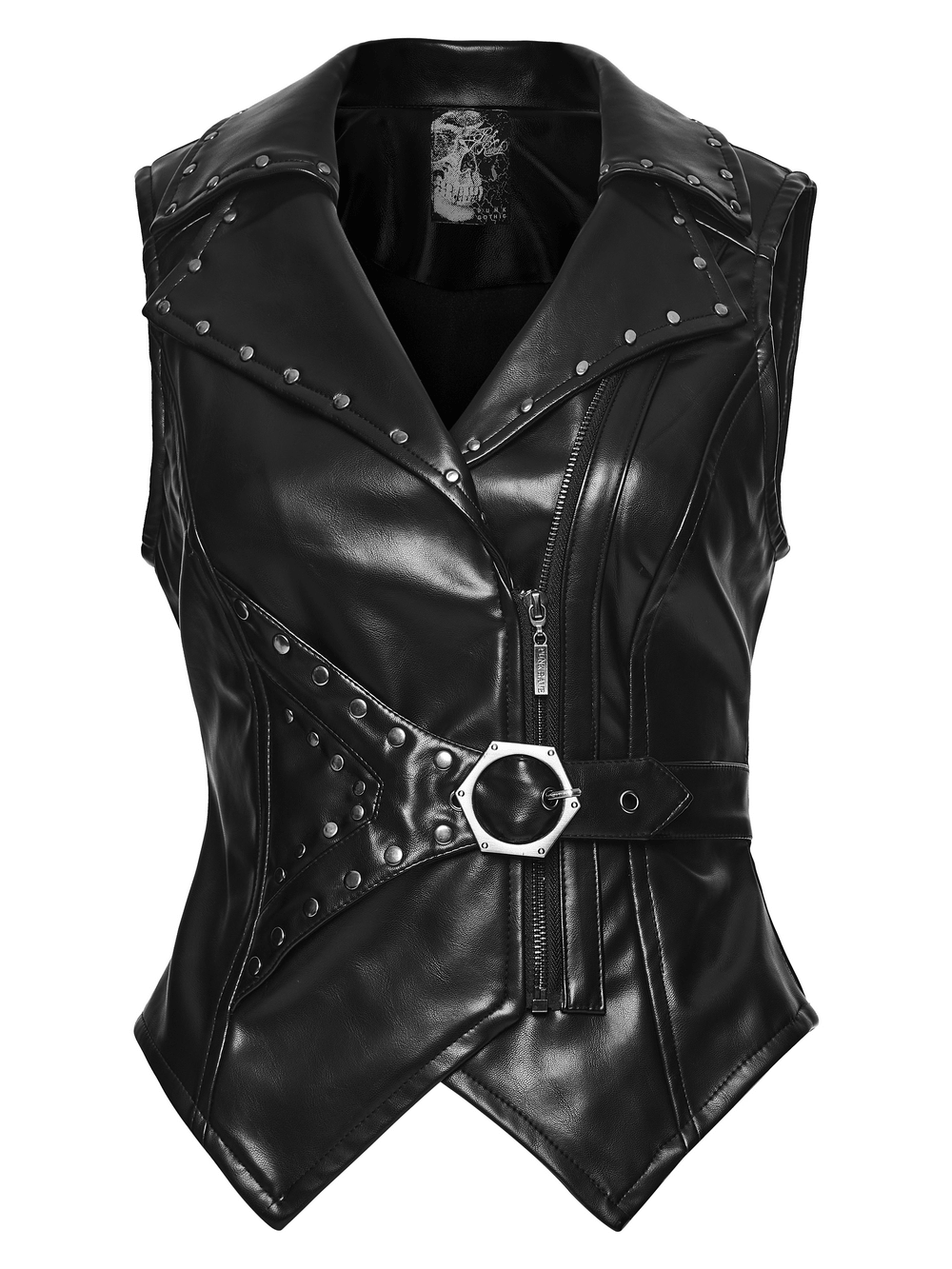 Women's Gothic Biker Vest with Studs and Buckle Detail