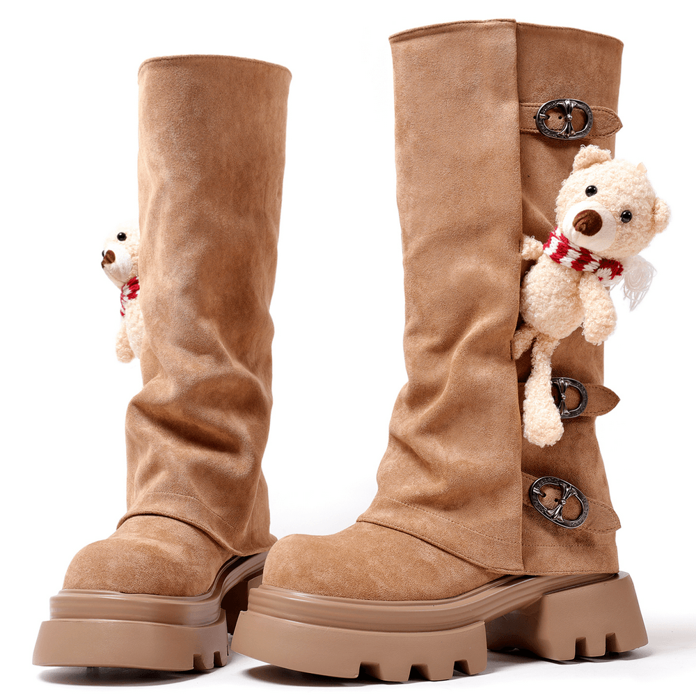Women's Gothic Boots with Buckles and Teddy Bear