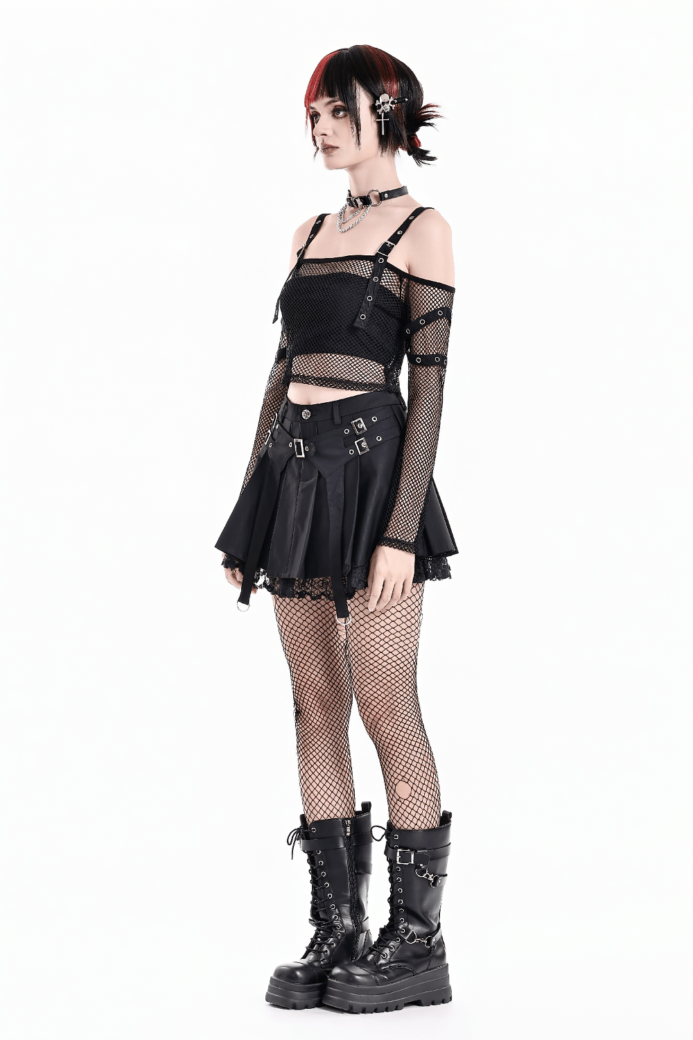 Women's Gothic Buckle Pleated Lace Mini Skirt
