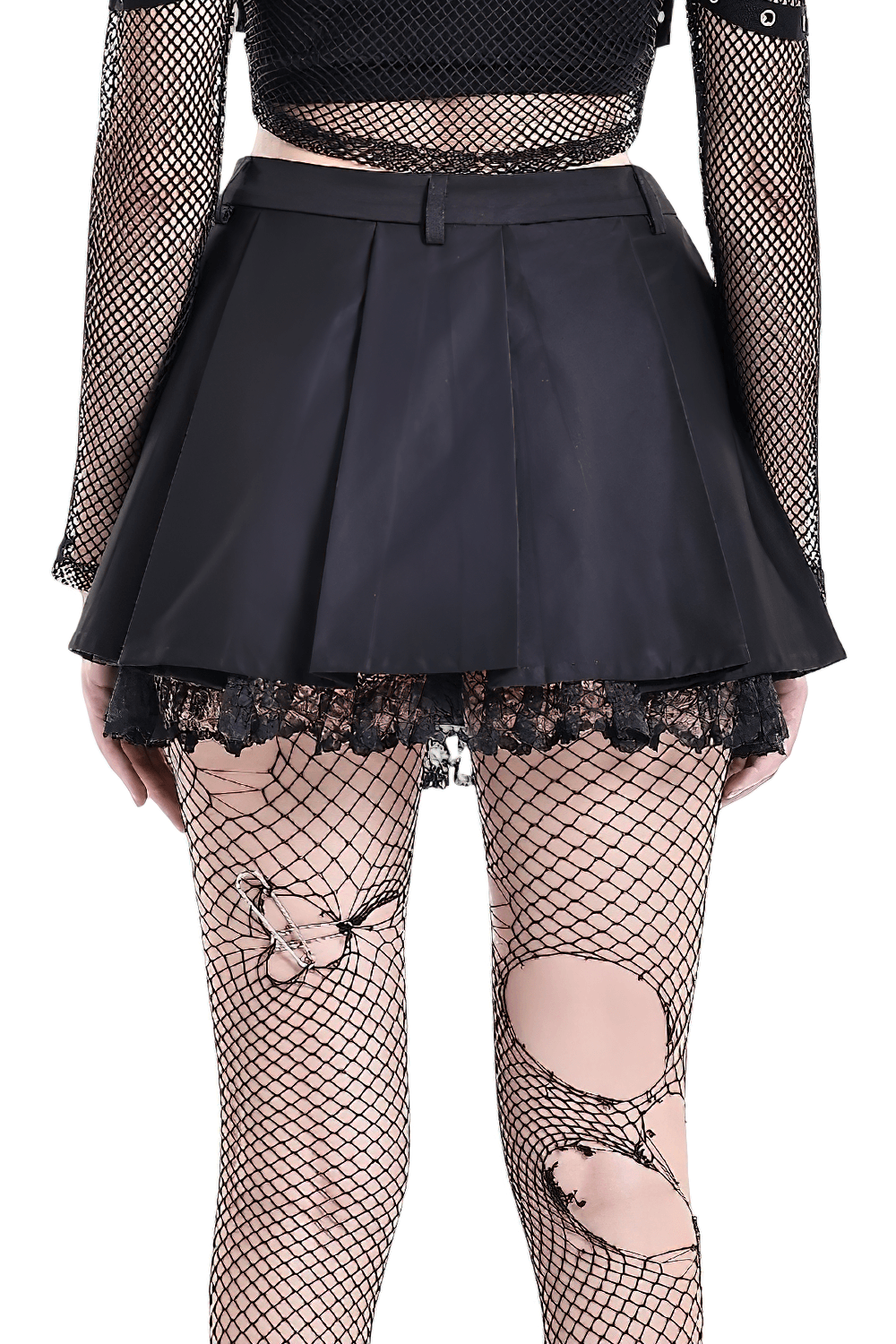Women's Gothic Buckle Pleated Lace Mini Skirt