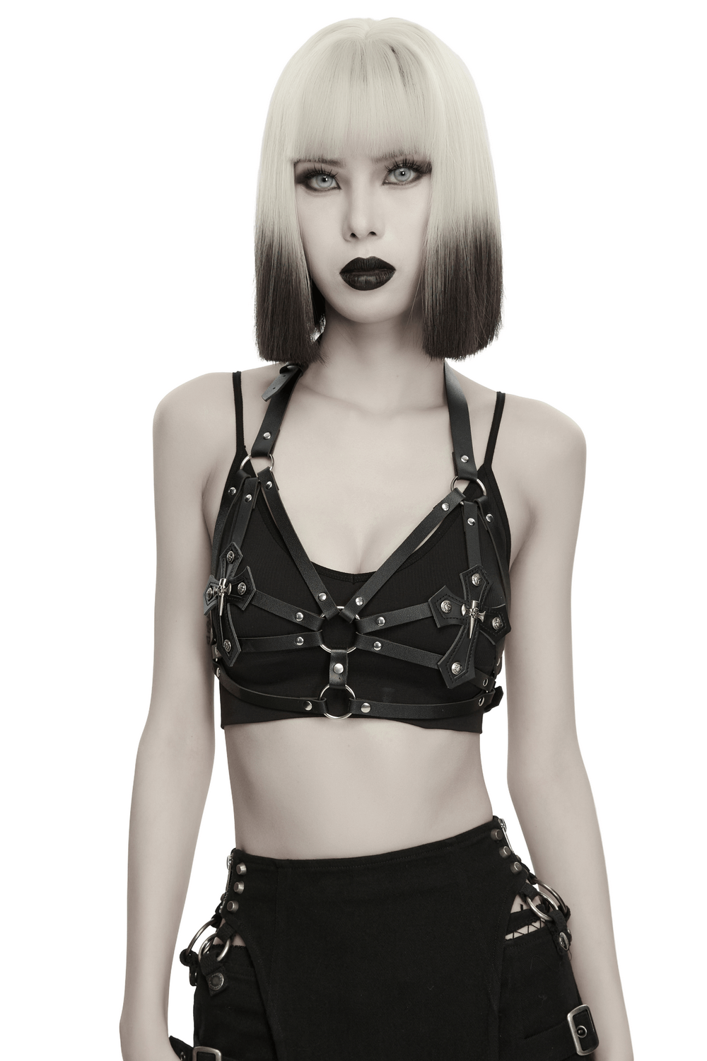 Women's Gothic Cross Harness with Studded Ring Straps