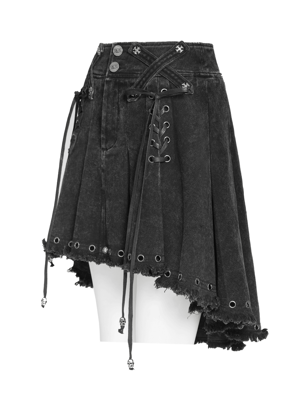 Women's Gothic Denim Skirt with Lace-Up Strap Details