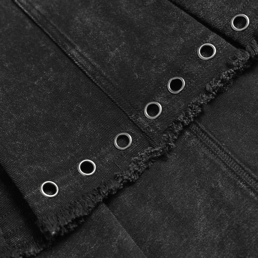 Women's Gothic Denim Skirt with Lace-Up Strap Details
