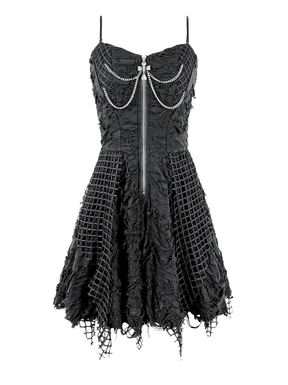 Women's Gothic Distressed Mesh Chain Mini Dress