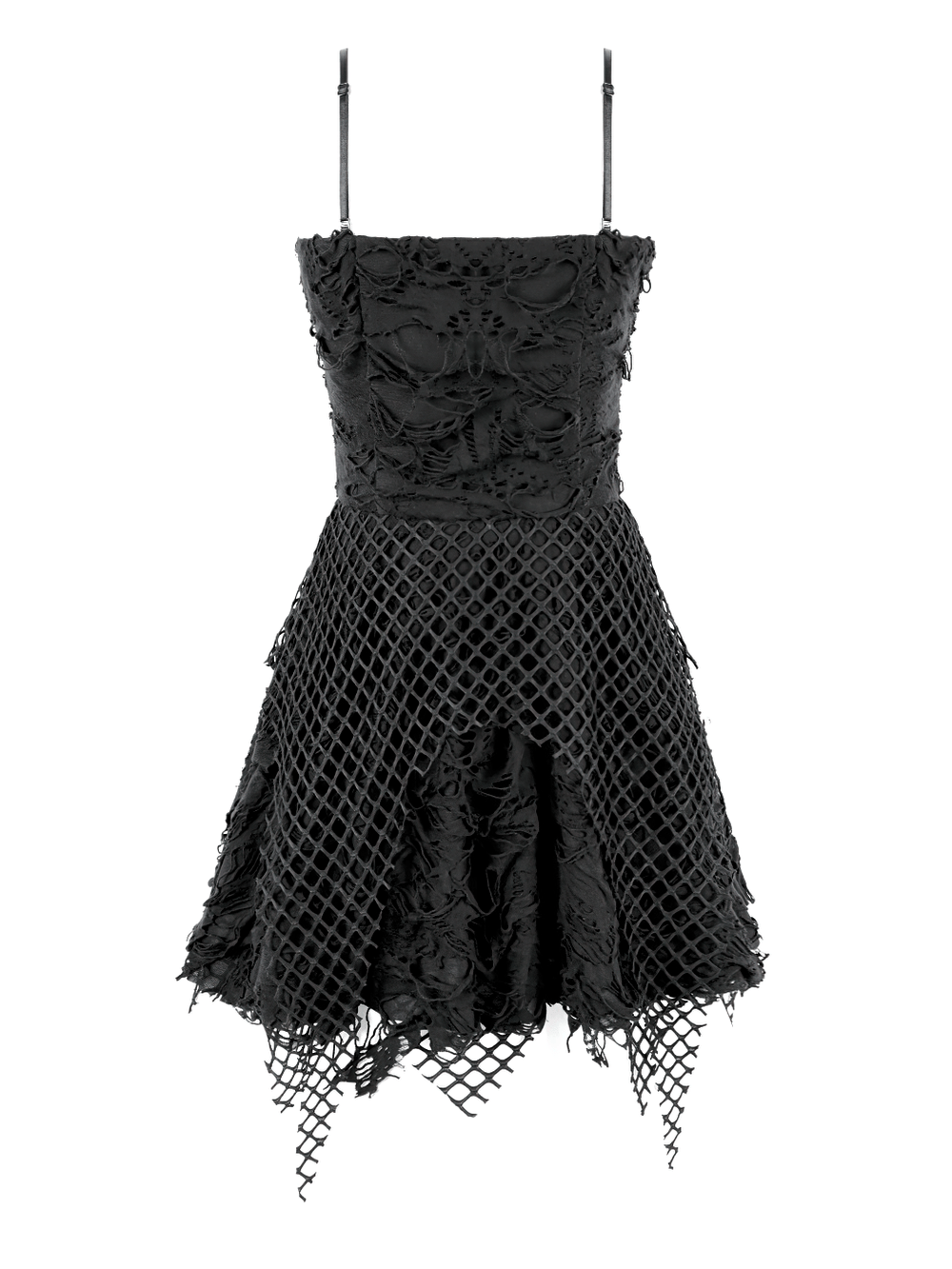 Women's Gothic Distressed Mesh Chain Mini Dress