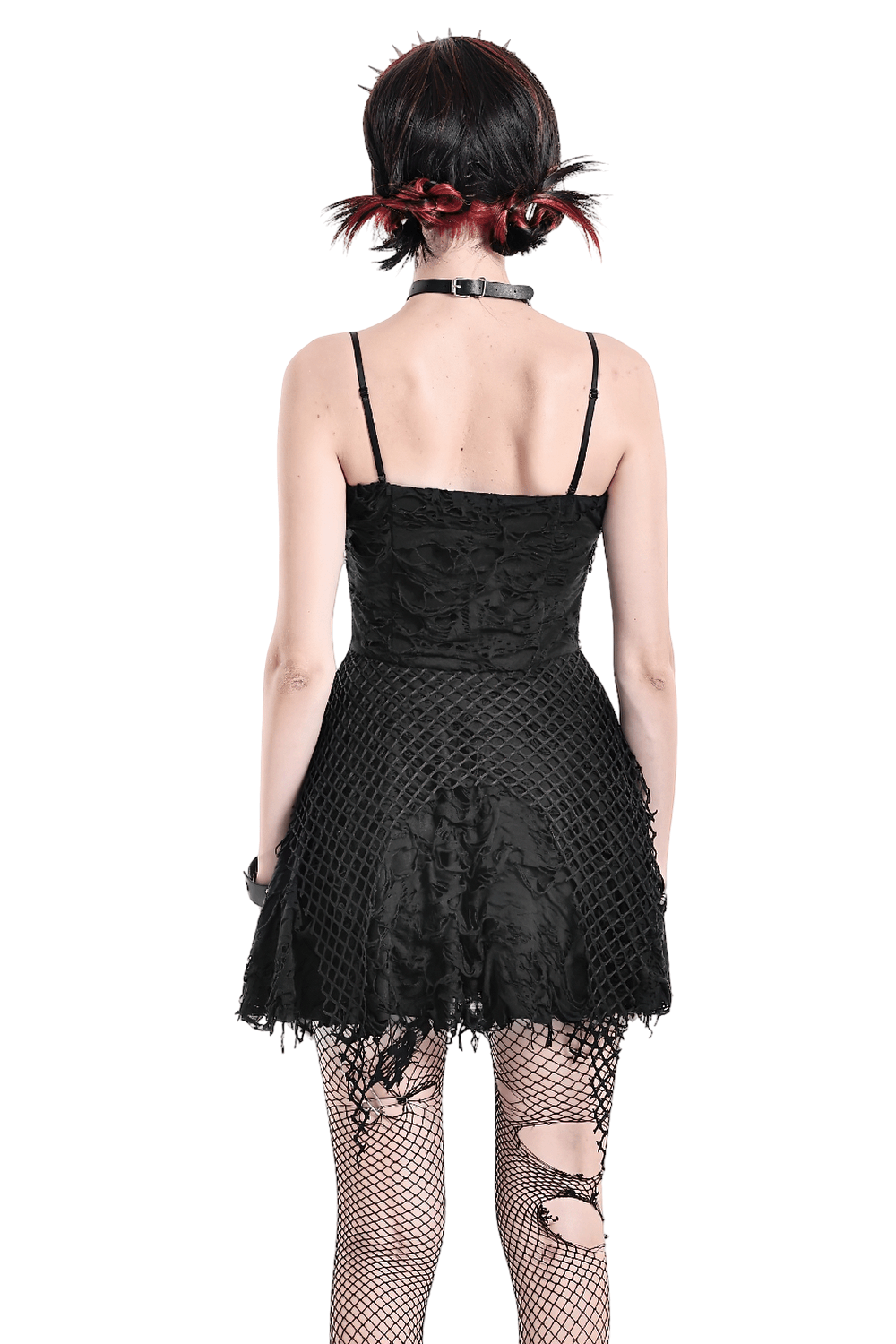 Women's Gothic Distressed Mesh Chain Mini Dress