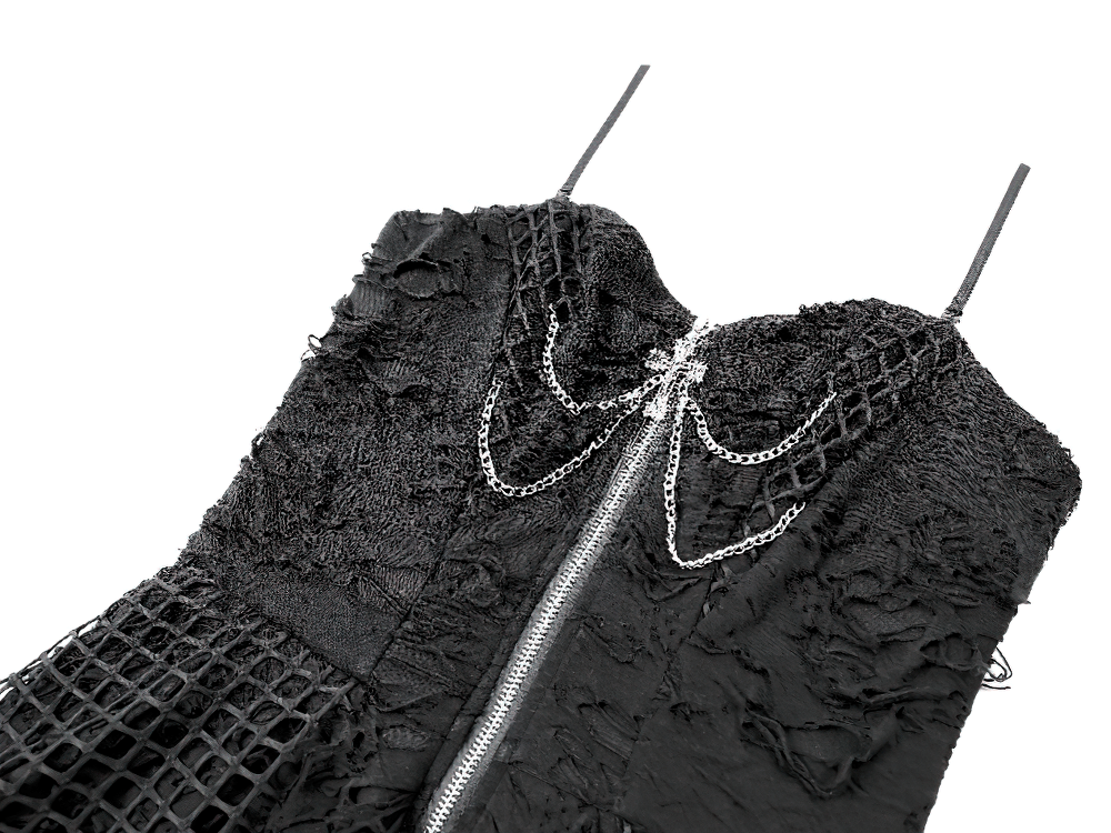 Women's Gothic Distressed Mesh Chain Mini Dress