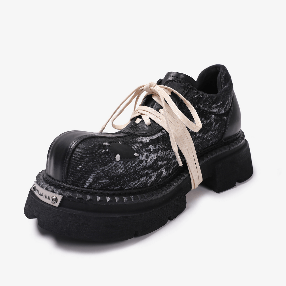 Women's Gothic Distressed Platform Shoes with Contrast Laces
