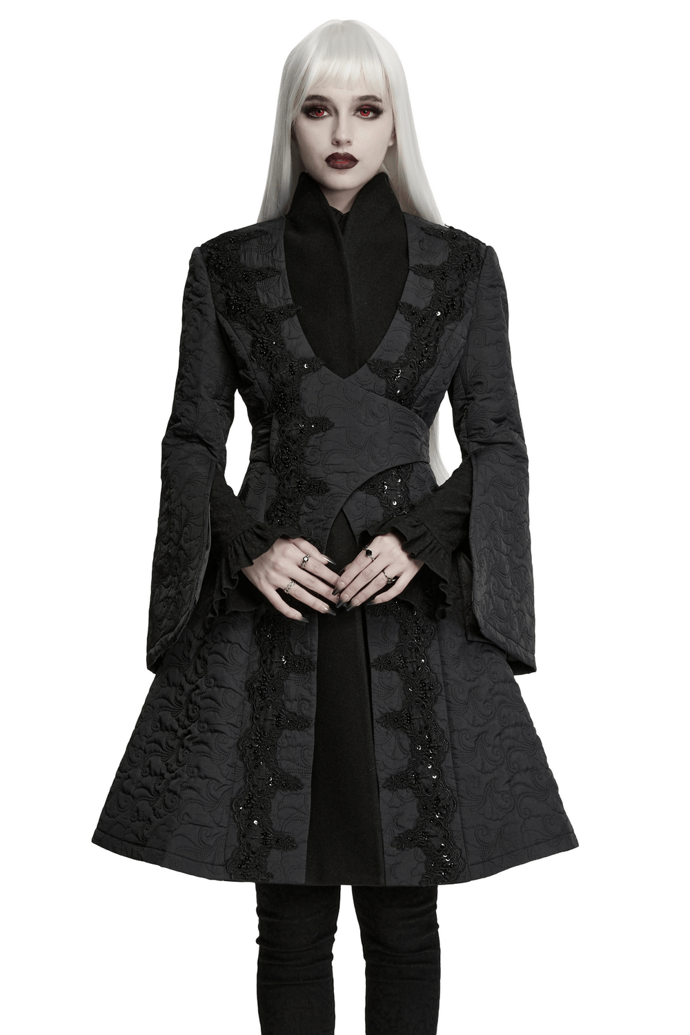 Women's Gothic Embroidered Black A-Line Victorian Coat