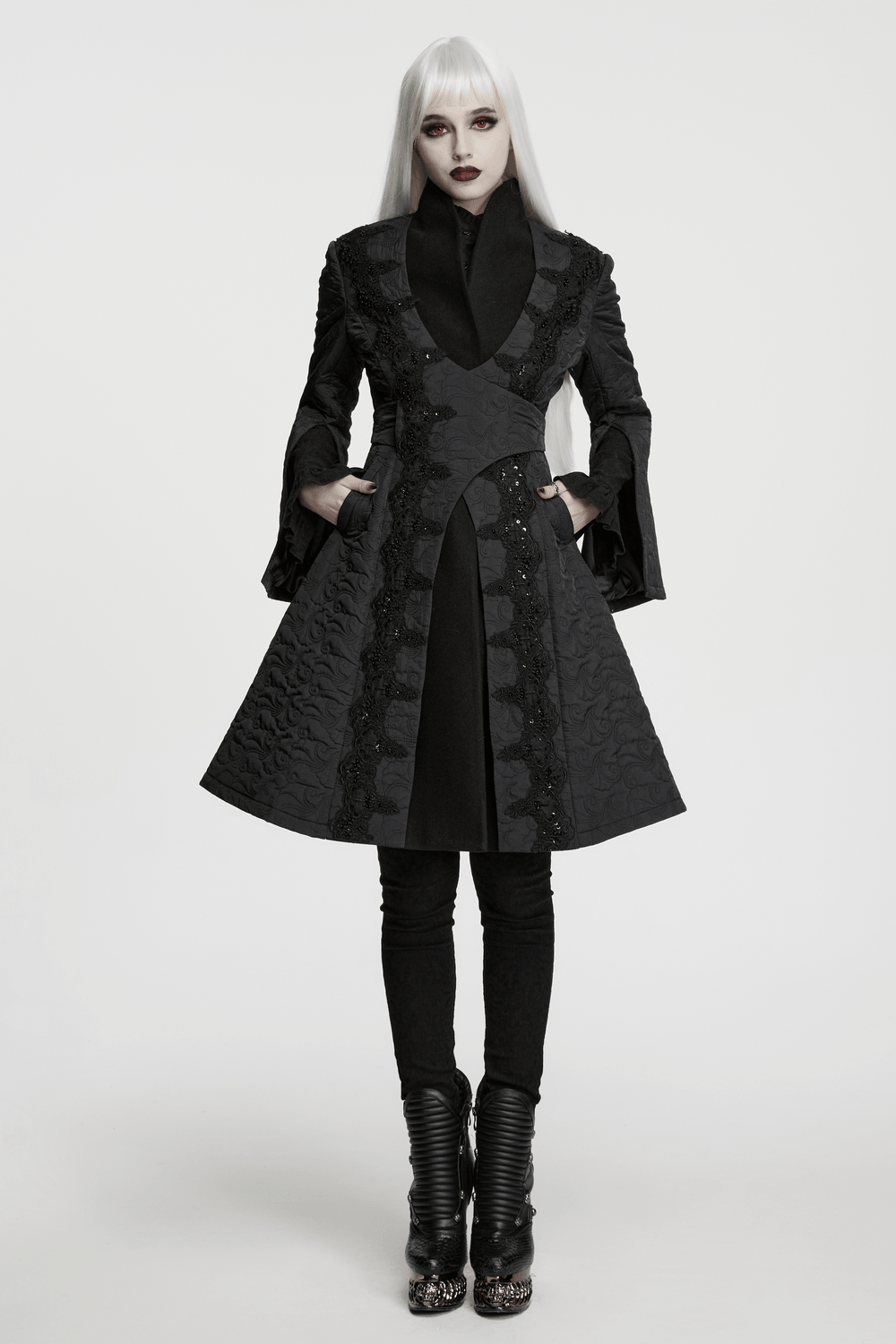 Women's Gothic Embroidered Black A-Line Victorian Coat