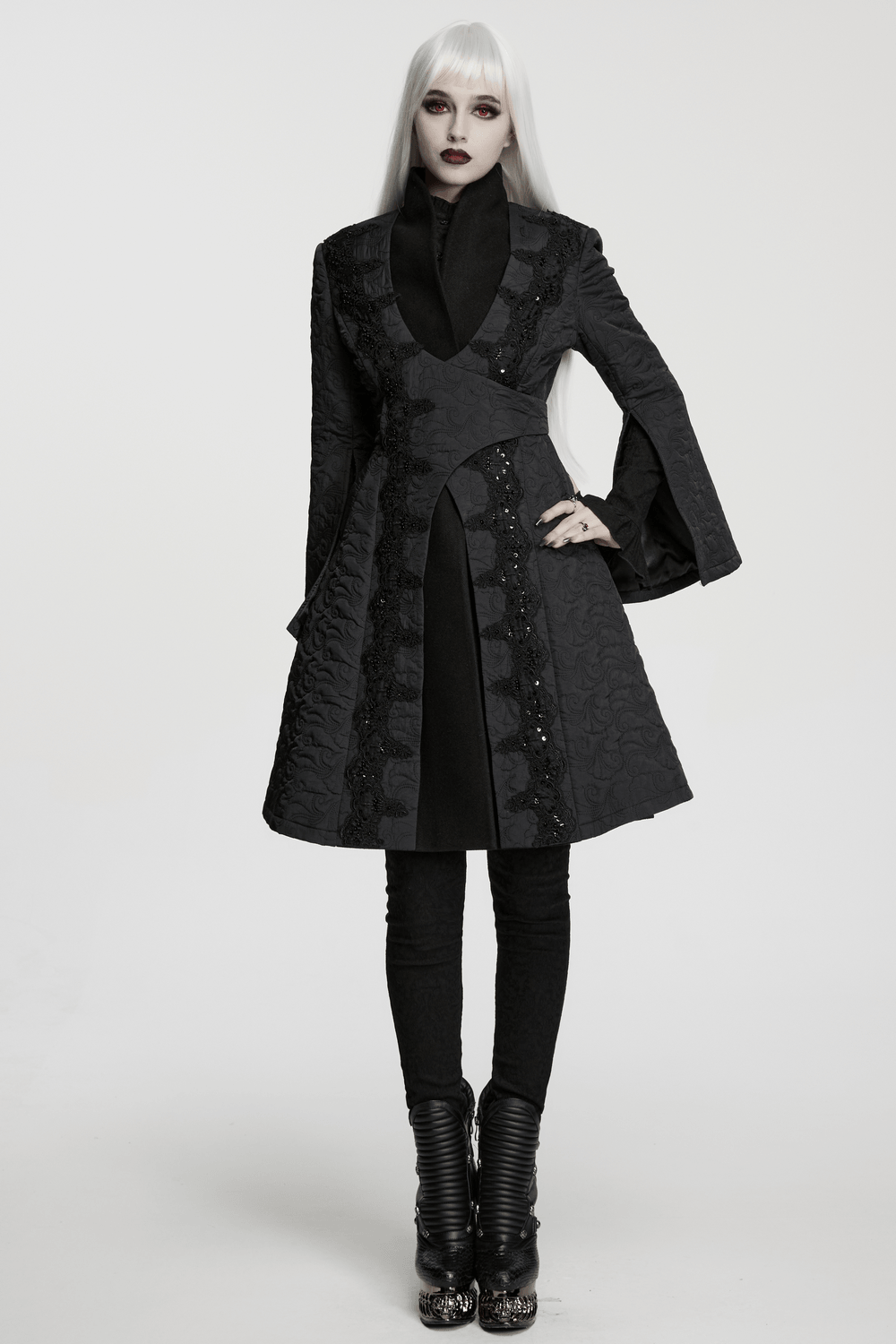 Women's Gothic Embroidered Black A-Line Victorian Coat