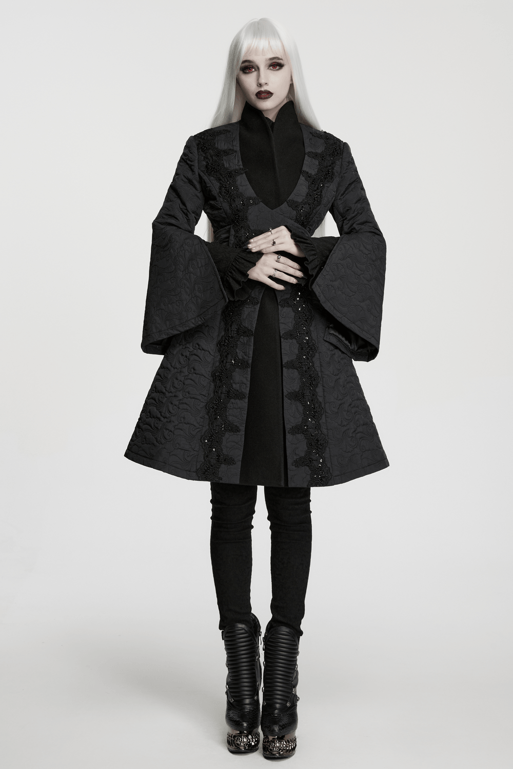 Women's Gothic Embroidered Black A-Line Victorian Coat