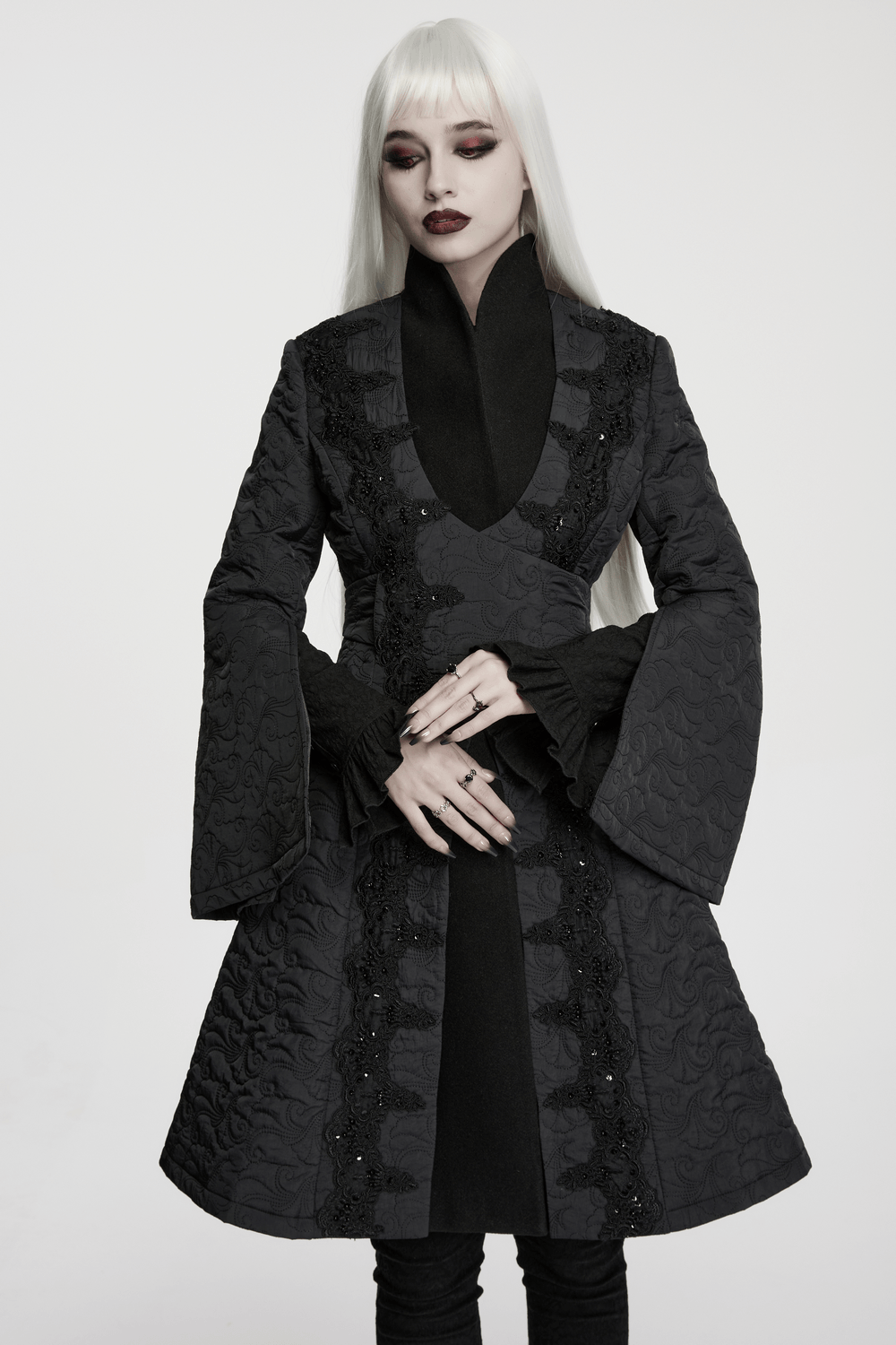 Women's Gothic Embroidered Black A-Line Victorian Coat