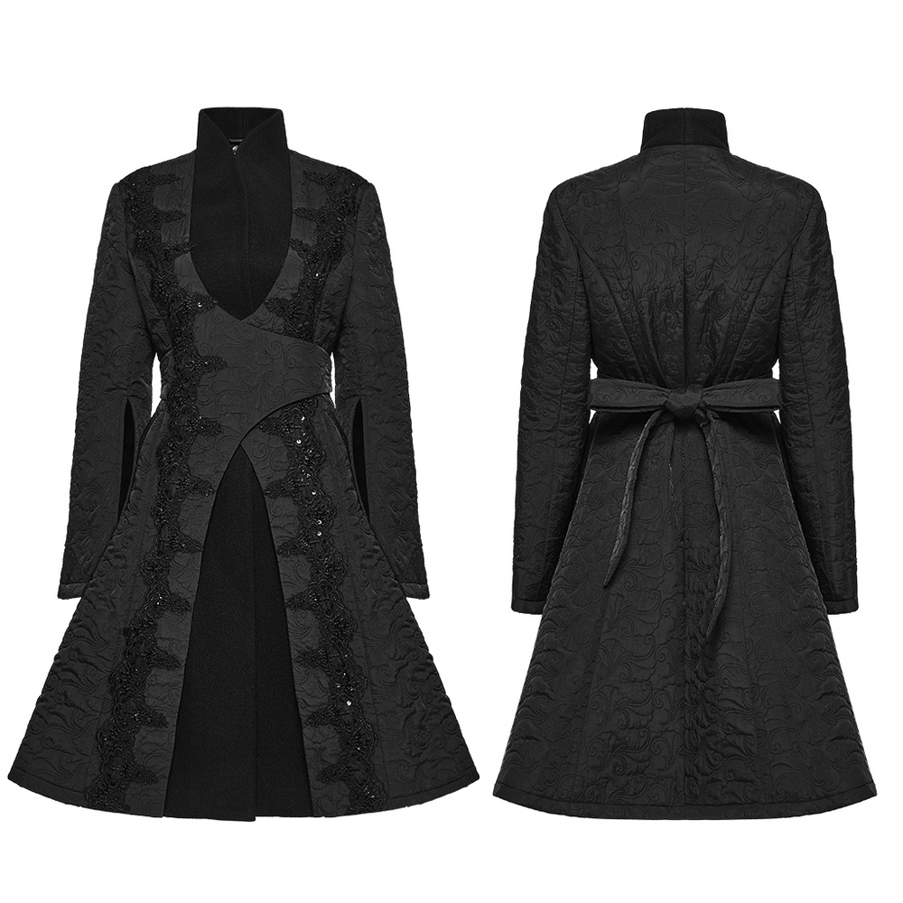 Women's Gothic Embroidered Black A-Line Victorian Coat