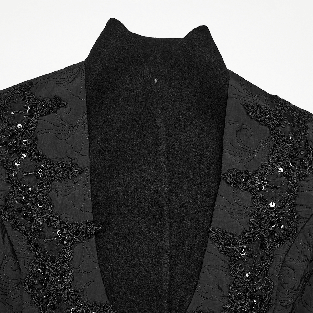 Women's Gothic Embroidered Black A-Line Victorian Coat