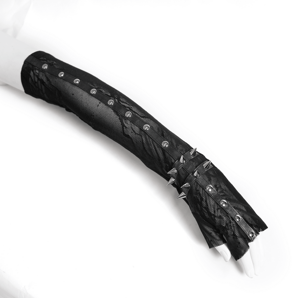 Women's Gothic Lace Arm Sleeves with Spike Stud Cuffs