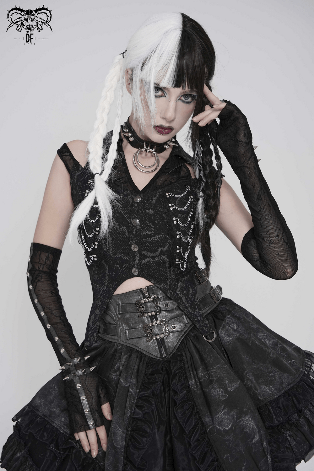 Women's Gothic Lace Arm Sleeves with Spike Stud Cuffs