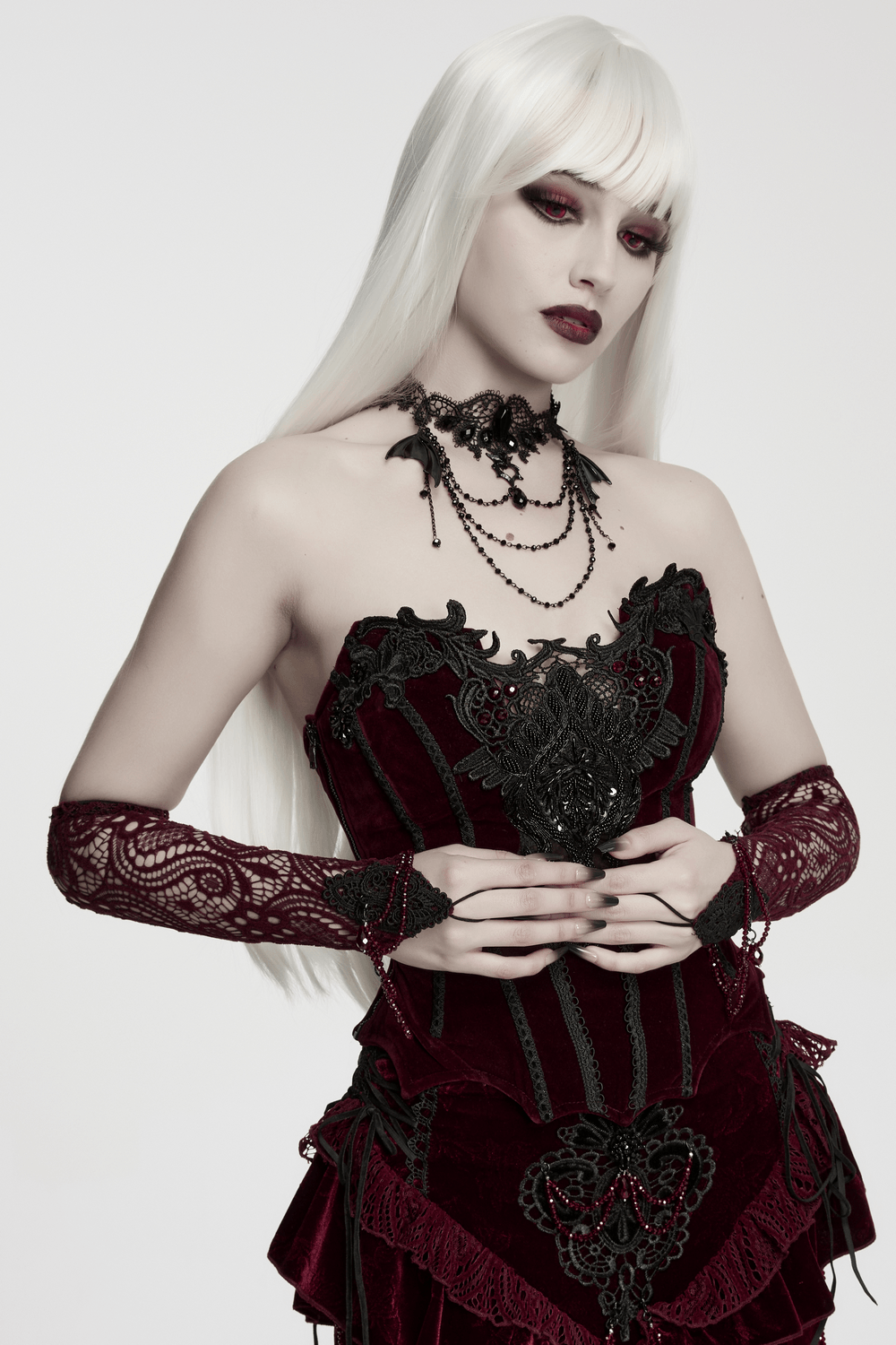Women's Gothic Lace Arm Warmers With Crystal Details