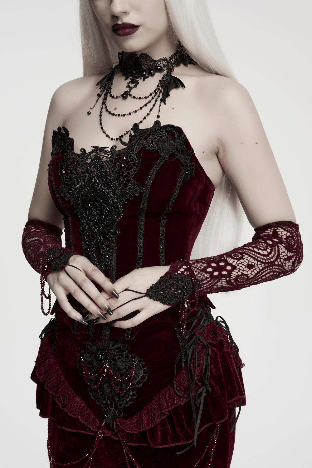 Women's Gothic Lace Arm Warmers With Crystal Details