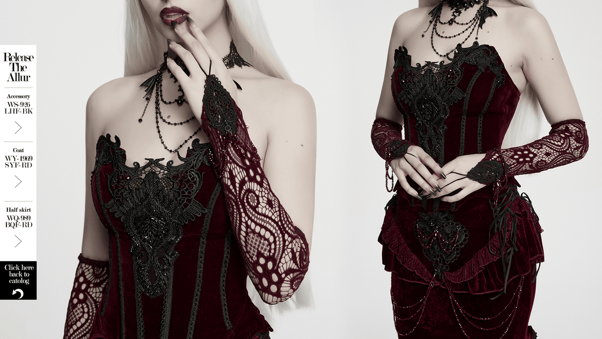 Women's Gothic Lace Arm Warmers With Crystal Details